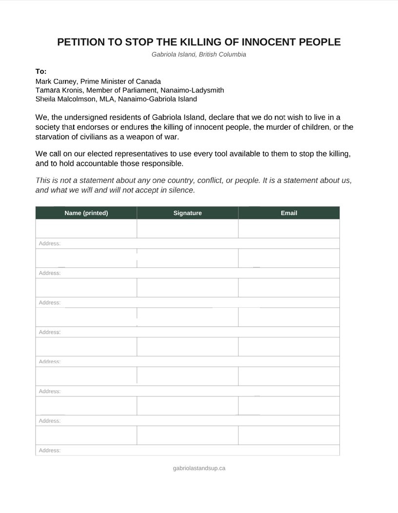 Petition to Stop the Killing of Innocent People, printable sheet